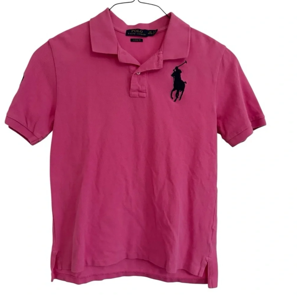 Polo Ralph Lauren Vintage Pink Big Pony Polo Shirt Youth Large Classic Fit Tee - Picture 1 of 4